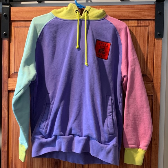 Teddy Fresh Tops - Teddy Fresh Colorblock Hoodie Sweatshirt mint, pink, violet and chartreuse szM